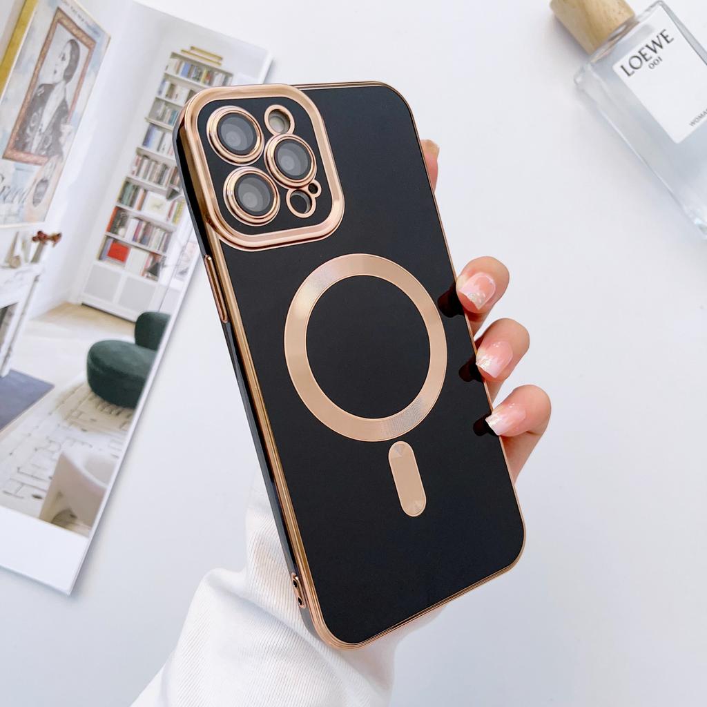 For IPhone 16 Solid Color Electroplated Magnetic Case for Apple 15 Promax All Inclusive 14pm with Lens Film