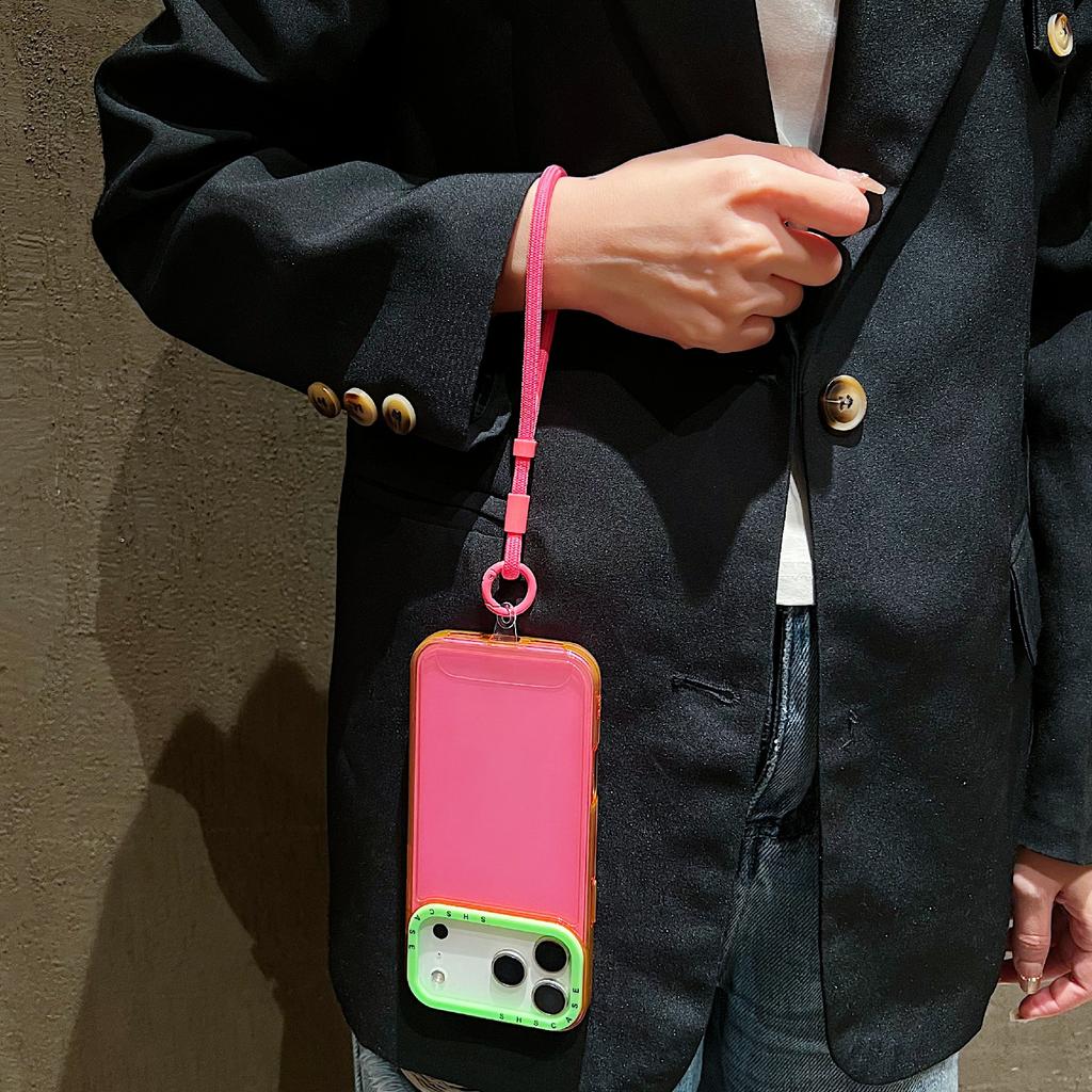 For iPhone 17 Pro Max Case Clear Contrasting Colors Shockproof TPU Phone Back Cover with Wrist Strap