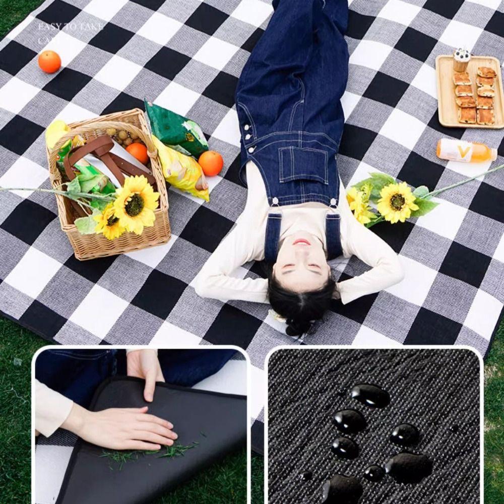 Foldable Travel Picnic Mat Thick Leather Strap Picnic Blanket Portable Moisture Proof Mat