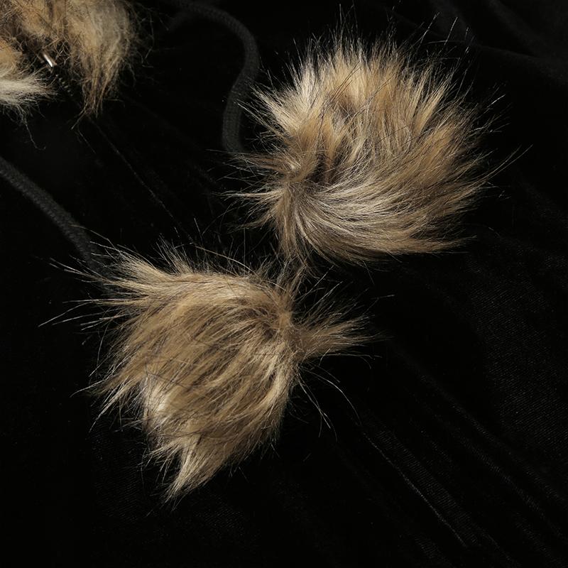 2KWEIRD Y2K Aesthetic Faux Feathers Hooded Cardigan Black Velvet Furry Ball Decorate Zip Up Hoodies Jackets Retro Gothic Coats
