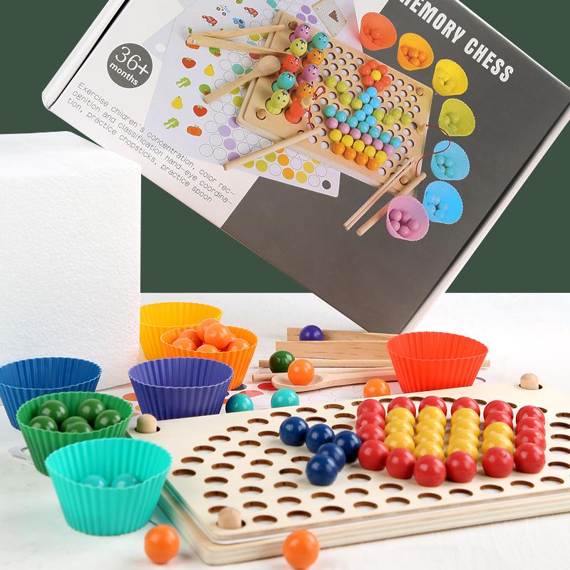 Wooden Rainbow Clip Beads Training Color Classification Concentration Toys Toddler Montessori Learning Game