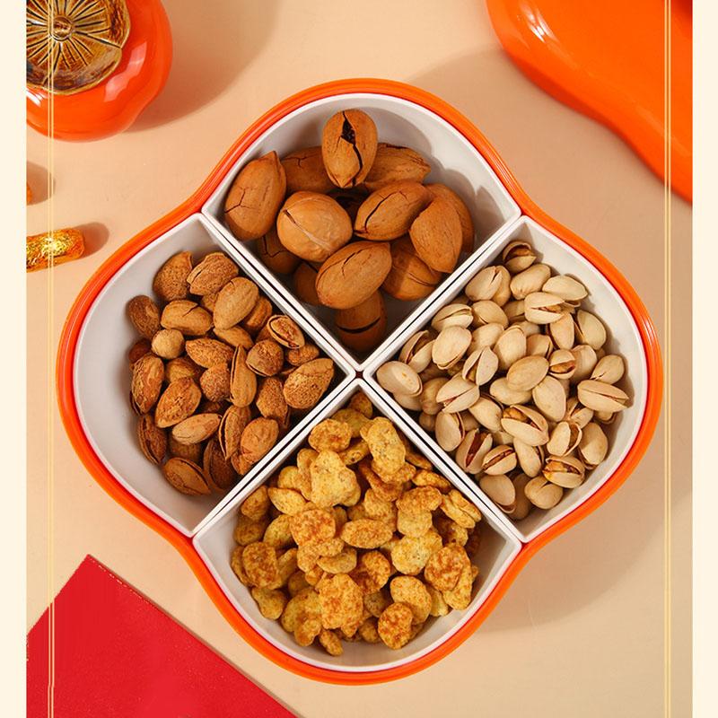 Persimmon Shape Snack Tray 4 Compartments Fruit Box Snack Container Serving Tray with Lid for Home