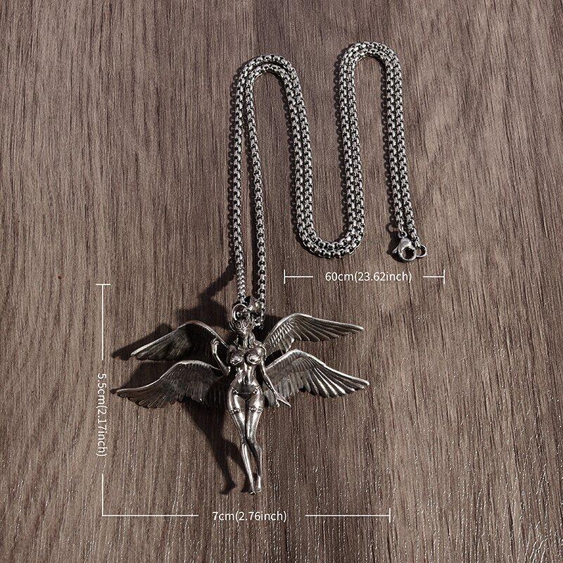Exquisite Four-Winged Angel Pendant Sexy Goddess Mechanical Female Warrior Necklace Male and Female Couple Hip-Hop Trend Jewelry