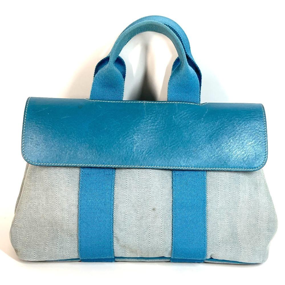 

HERMES Valparaiso PM Tote Bag Flap Bag Hand Bag cotton / Leather blue