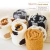 Adorable Womens Coral Fleece Socks Winter Cat Paw Print Thick Warm Mid Calf Sleeping Socks For Indoors