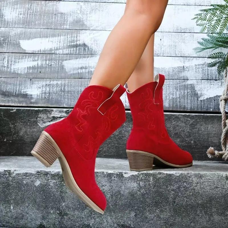 Fashion Square Heel Mid-leg Fall/Winter Suede Solid Boots for Women