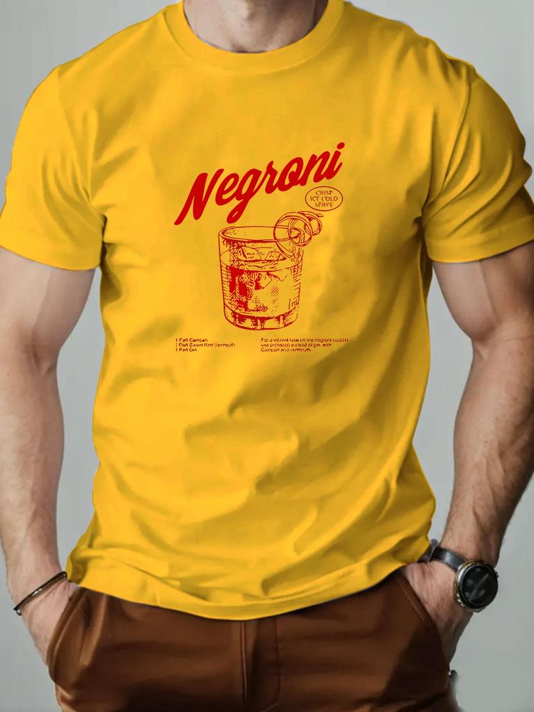 2025 New Mens Cotton Short Sleeve Tshirt Negroni Cocktail Graphic Print Black Casual Fashion Top For Daily  Party Wear