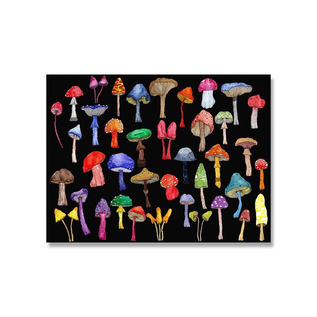 Solid Wood Frame Canvas Paintings Abstract Watercolor Plant Wall Art Mushroom Illustration Poster Print Picture For Living Room Home Decoration