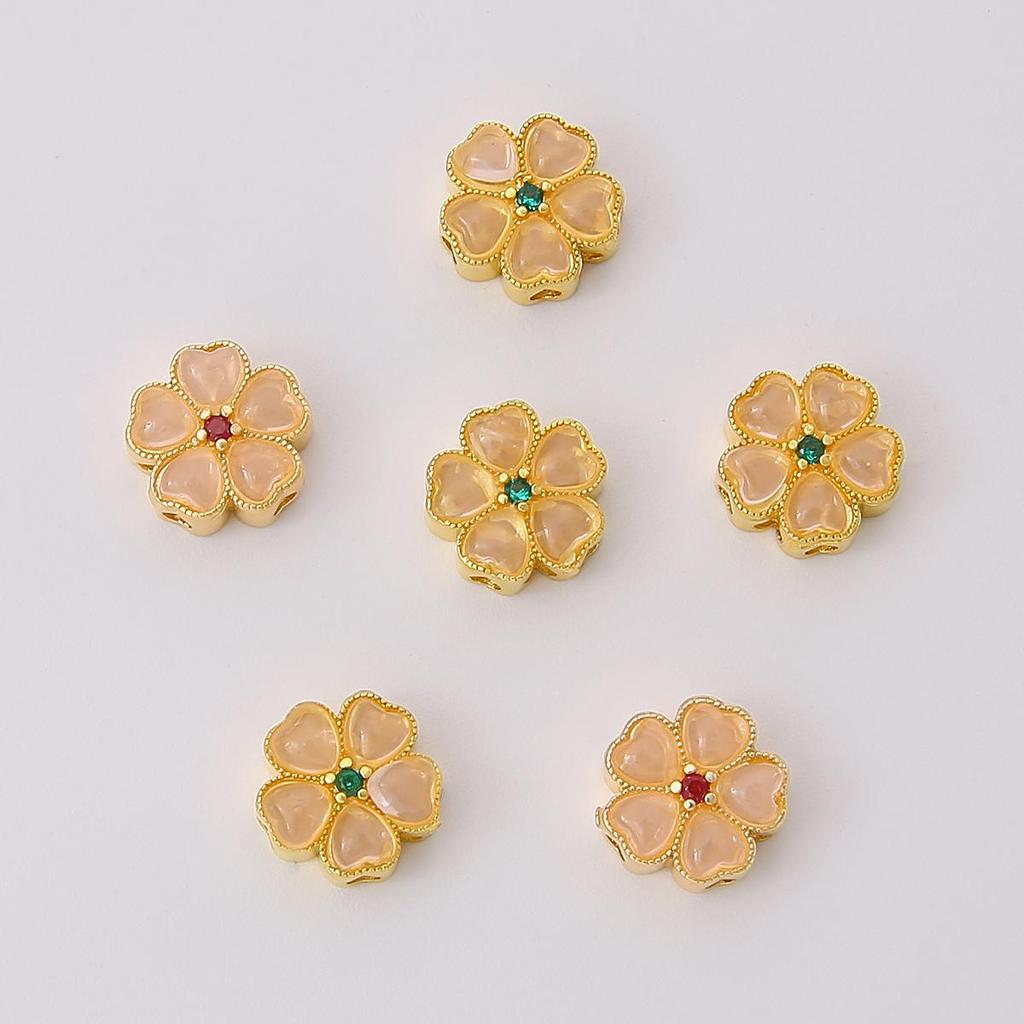 Copper Sand Gold Hollow Separated Bead Cherry Blossom Charm For DIY Jewelry Making Craft Accessories