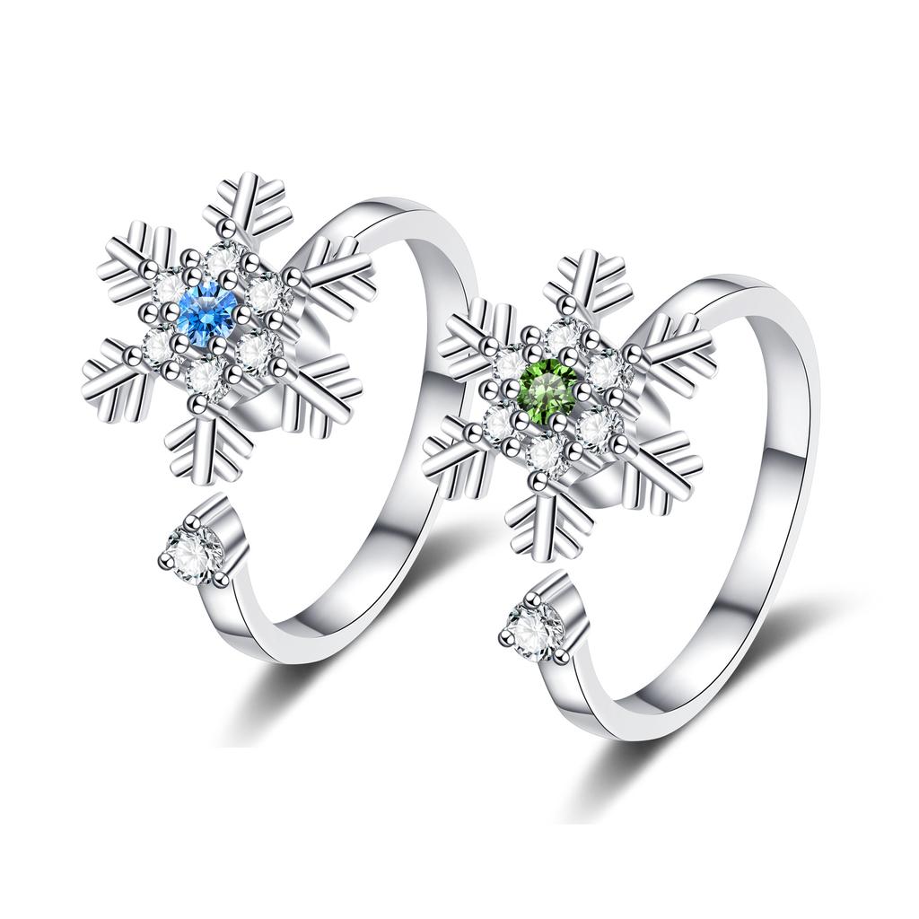 2026 Diamond-encrusted Snowflake Turning Ring Female I Niche High-end Sense Decompression Christmas Gift