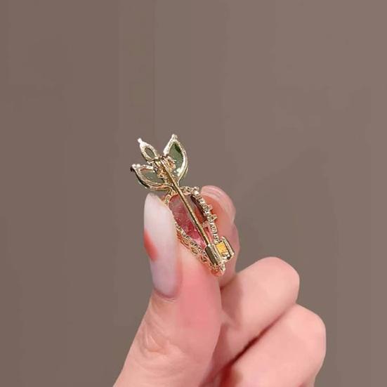 Women Brooch High-Gloss Faux Crystal Inlay Sparkling Carrot Design Lapel Pin Non-Slip Buckle Scarves Shawls Bags Badge