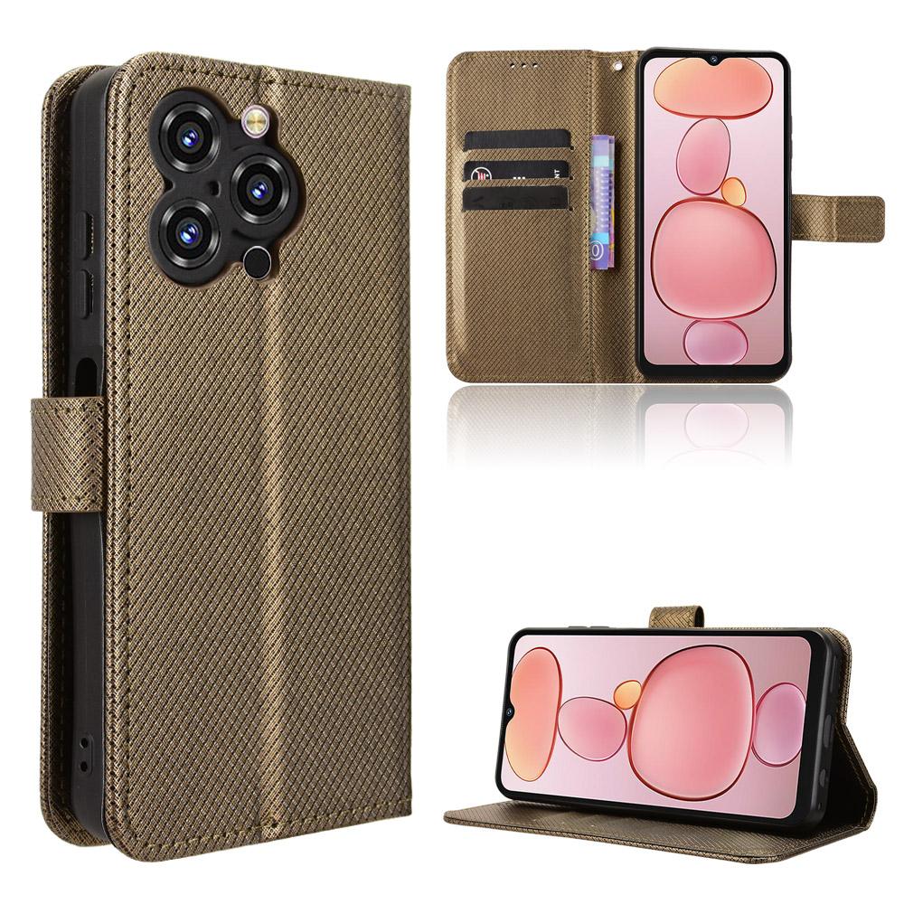 For Oukitel C3 Leather Wallet Case with Strap Diamond Texture Phone Cover