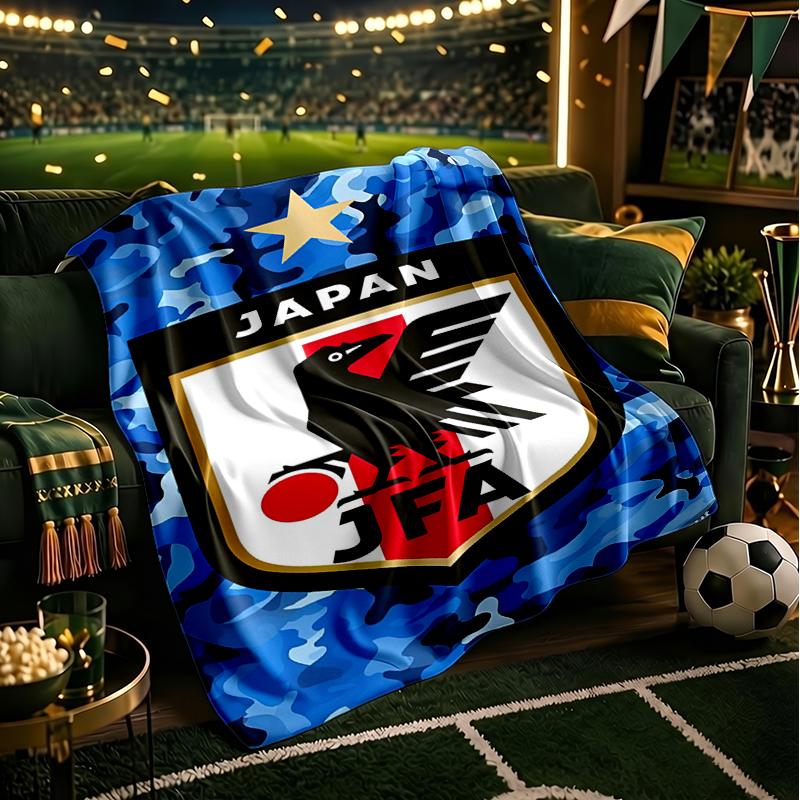 Japan Football Association Emblem Blanket Flannel Throw for Sofa, Indoor, Camping, Living Room, Office, Chair, And Bed Soft Birthday Gift