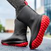 Fashion Mid-calf Rain Boots Men's Slip-On Waterproof Rubber Rain Shoes Work Mud Boots Warm Durable Non-Slip Boots Fishing Shoes