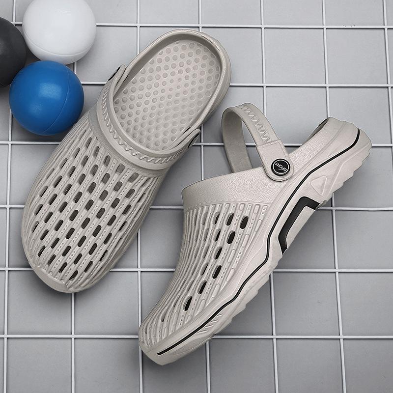 

Slippers men s summer trend men s driving hole sandals outdoor wear dual-purpose bag head non-slip beach sandals 45 серый