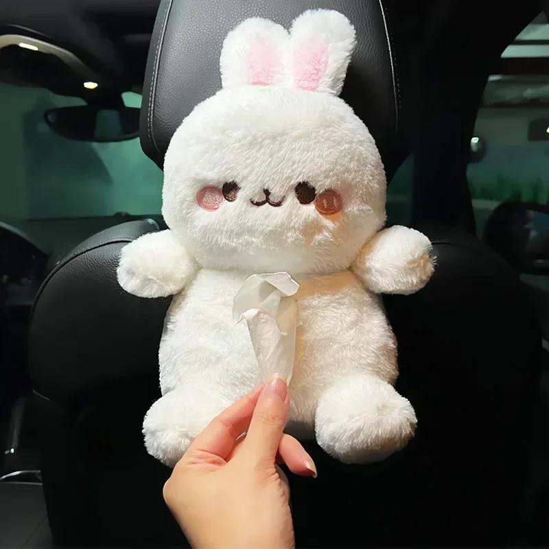 Car Tissue Boxes Plush Cute Cartoon Bear Rabbit Seat Back Hanging Drawer Cover Women's Car Creative Decorative Tissue Box