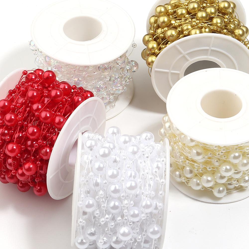 10Yards ABS Imitation Pearl Bead Chain Line Cord Thread Trim For Jewelry Making DIY Wedding Dress Headwear Bouquet Decoration
