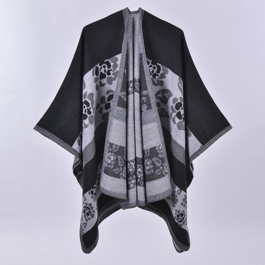 Versatile Plaid Women's Faux Cashmere Shawl: Ethnic Style Slit Cape for Autumn/Winter