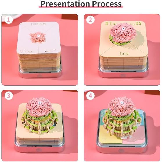 Time Piece Calendar 2025 with Lights, 3D Calendar 2025, DIY Tear-Away Timepiece Calendar, 3D Artsy Pads Pink Castle-shaped, 3D Memo Pad Paper Carving