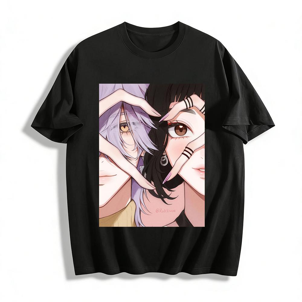 

Anime Style Double Character Print Casual Top Unisex Loose Breathable Trendy Daily T-Shirt Pure cotton T-shirt 6XL