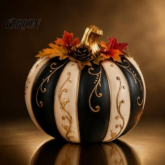 Atmospheric Autumn Harvest Props Fall Pumpkin Decor, Resin Figurine, Vintage Decorative Maple Leaf Pine Cone Ornaments Table Centerpiece for Halloween