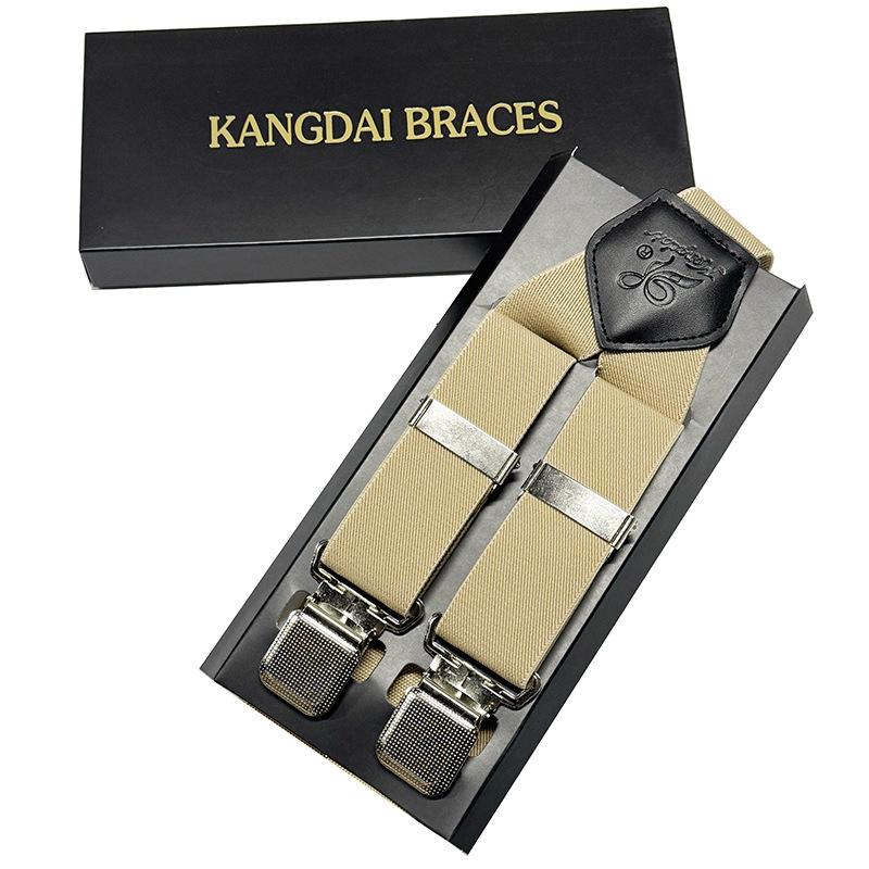 Suit Strap Clip Men'S Anti-Drop Four Clip Buckle 3.5Cm Elastic Elastic Adjustment Dress Suspender Belt