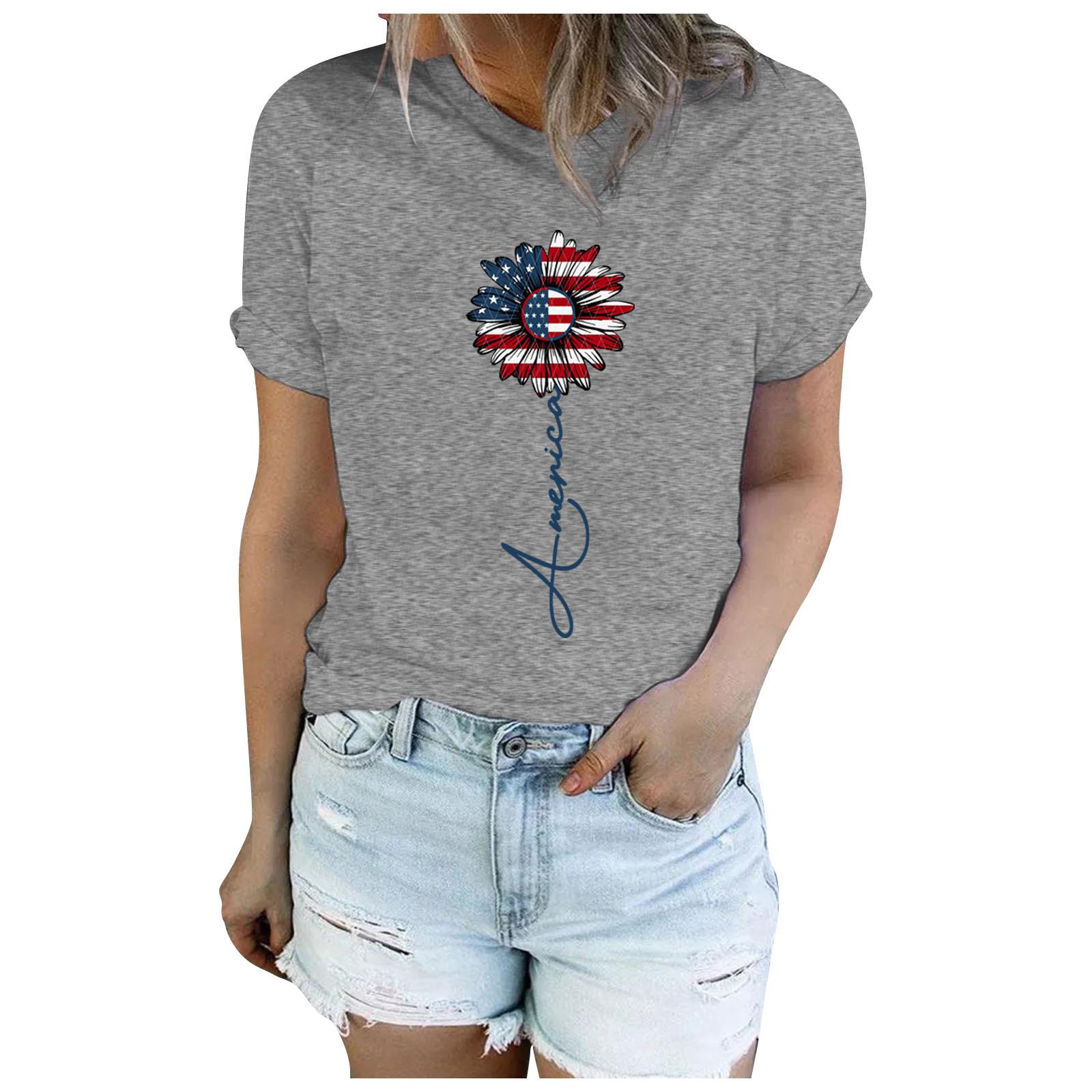 

(SU)Модная женская свободная повседневная футболка с коротким рукавом с принтом и круглым вырезом