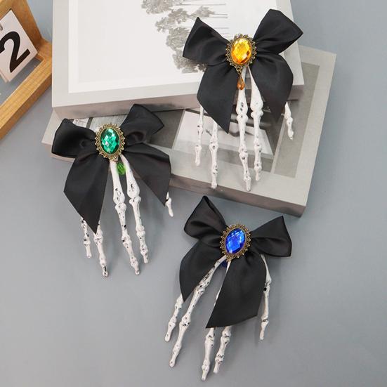Halloween Skeleton Hand Hair Clips with Bowknot Faux Crystal Hand Bone Hairpin Gothic Skull Claw Hair Accessories for Girls Party Cosplay
