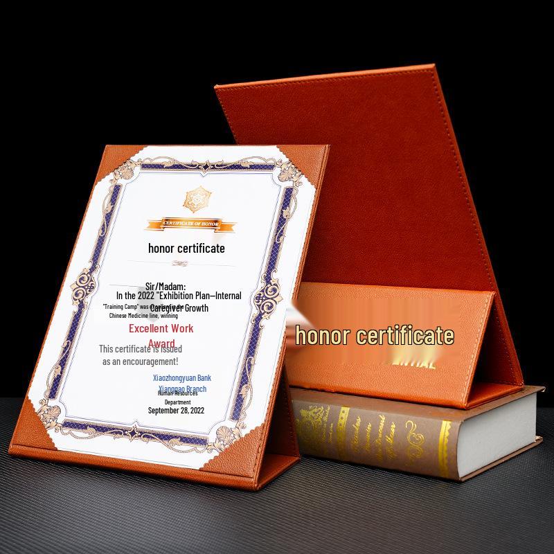 A4 Leather Honor Certificate Stand with Hot Stamping Customization