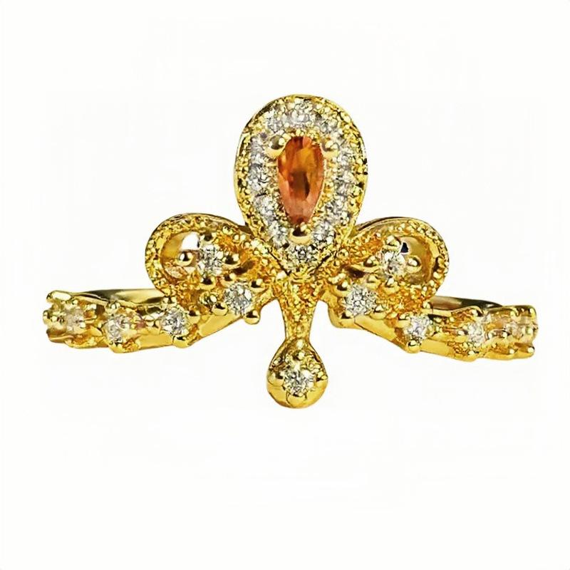 Medieval Vintage French Color Zircon Crown Micro-Inlaid Opening Ring Light Luxury Simple Color Treasure Index Finger Ring Women