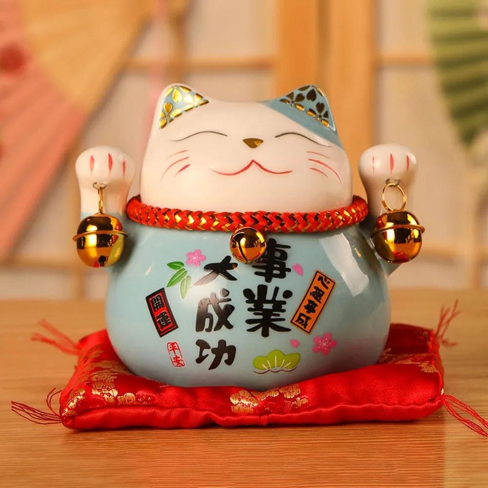 Crafts Ceramic Cat Money Bank Bell Lovely Desktop Decoration Modern Chinese Style Kitten Statue Office