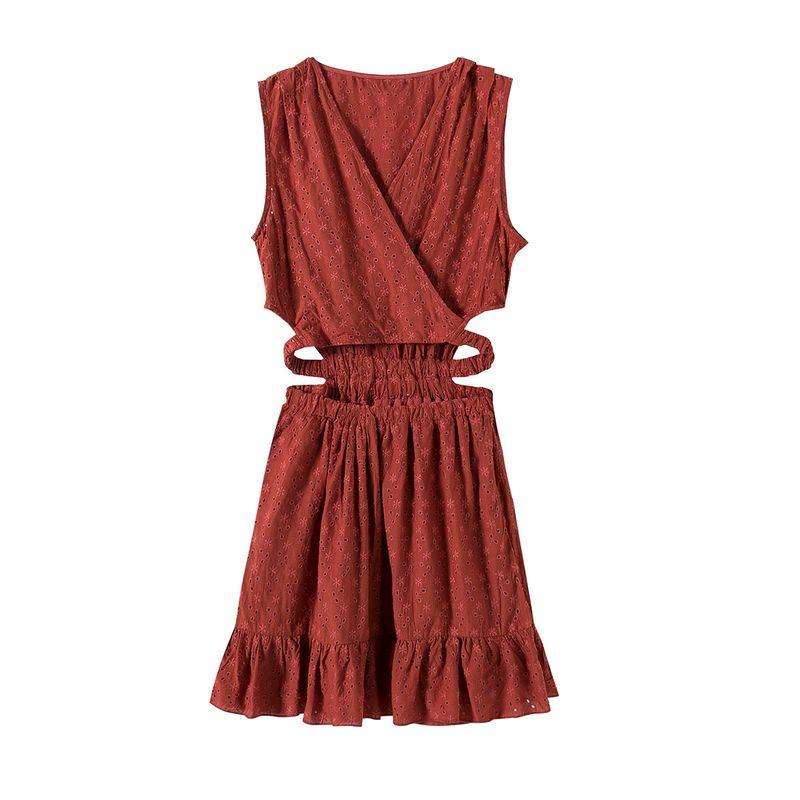 

Women s Kaslead New Casual Dress Embroider Dark red XS