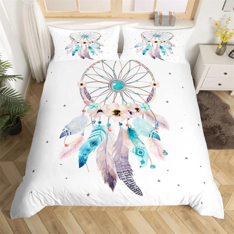 

Dreamcatcher Duvet Cover Set Colorful Feathers Bedding Set Ethnic Tribe Twin King Comforter Cover Microfiber Bohemian Bedclothes EU Single(135x200cm)