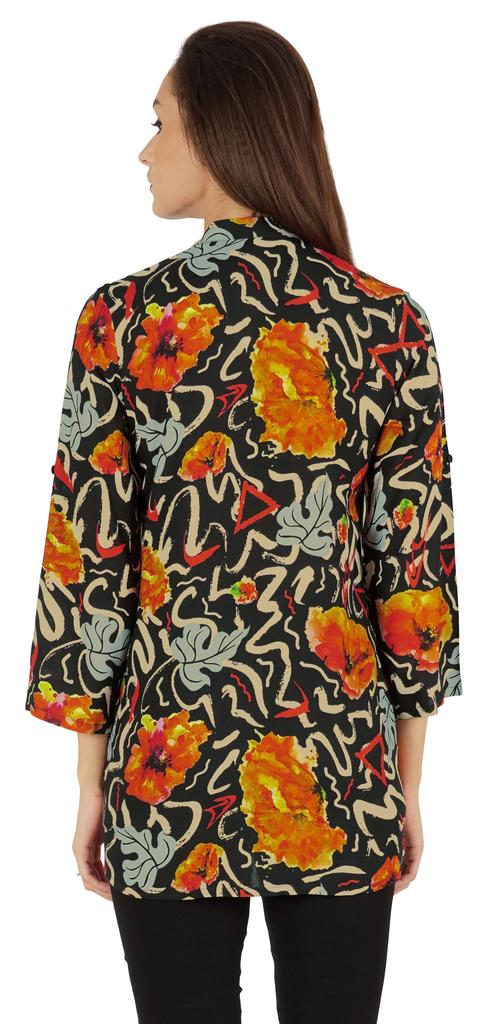 Bimba Button Down Tunic Casual Printed 3 4th Sleeves Loose Fit Rayon Tunic Long Shirt Top For