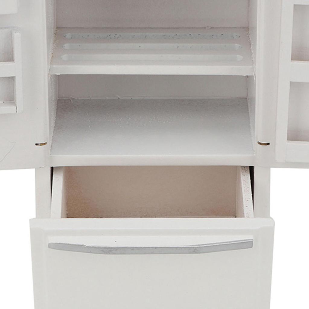 1:12 Mini Wooden Refrigerator Model Furniture Accessories for Dollhouse(White)