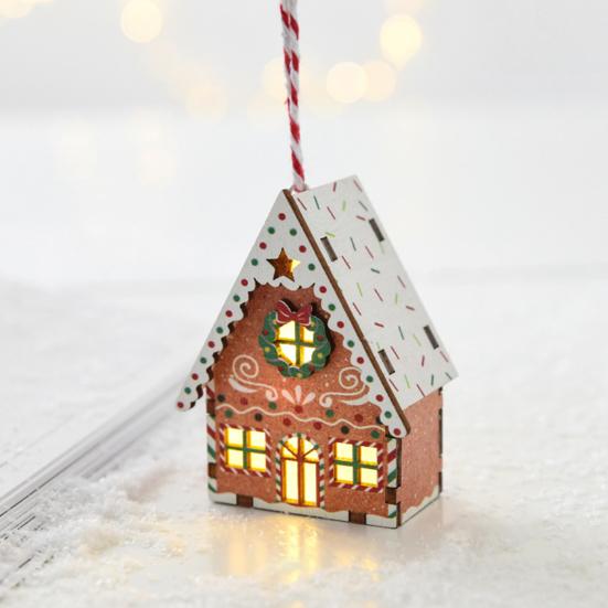Christmas Gingerbread House Ornament Wooden Light Up Village House Christmas Tree Hanging Ornaments for Holiday Winter Home Party Tree Decor