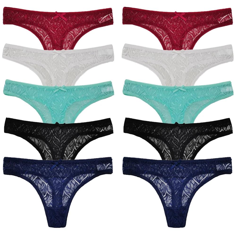 10 ks/sada Síťovaná krajka Průhledná tanga Dámské kalhotky Spodní prádlo Dámská bezešvá G-string Dámské spodní prádlo Intimní prádlo