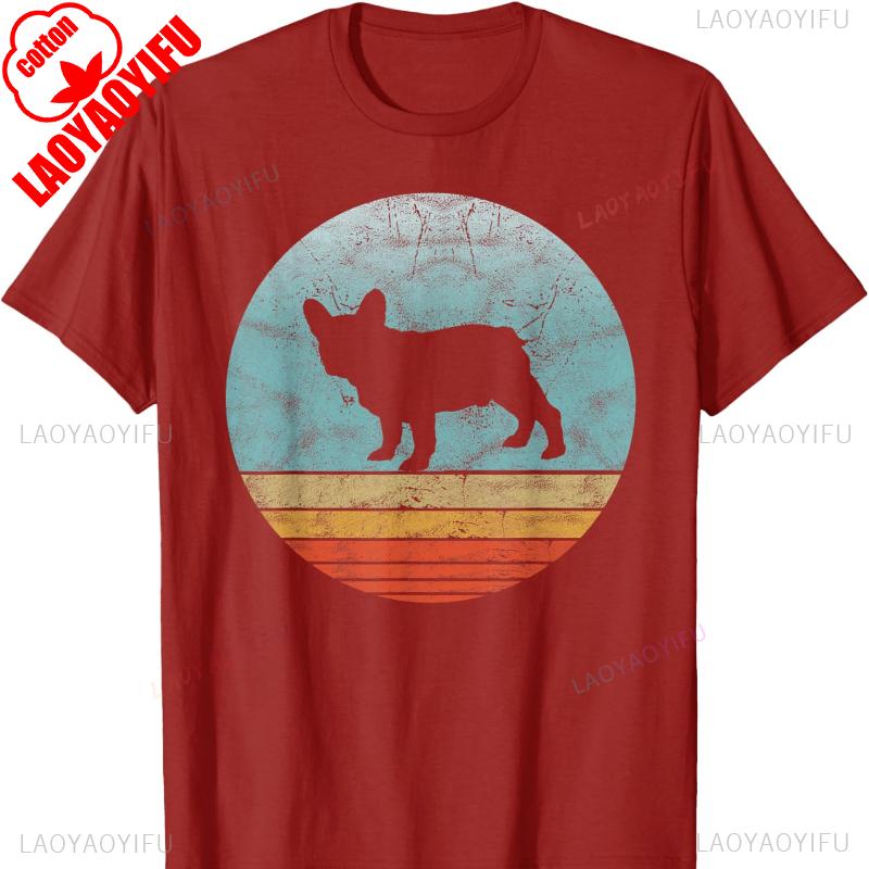 Französische Bulldogge Hunderasse Vintage Stil Tier Hunde T-Shirt Harajuku Kleidung Y2k Oberteile Draußen Hohe Qualität Baumwollhemd unisex