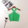 American Fashion Brand Cross Hanging Neck Cami Summer Rib Solid Sexy Short Knitted Top Women