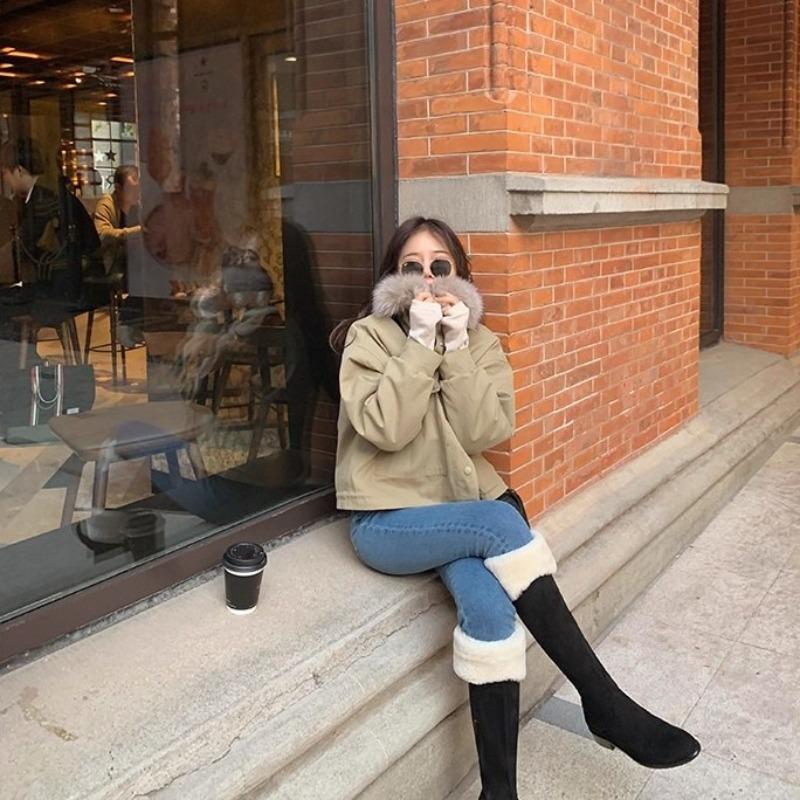 Small boots for women show height, new autumn and winter velvet high-heeled lamb wool high boots, inner height-increasing boots