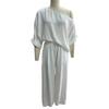 Women's Cotton Linen 2 Piece Sets Casual One Shoulder Half Sleeve Top And Wide Leg Pants Summer Vacation Lounge Outfits