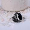Black Onyx Antique Silver Plated Statement Ring | Boho Filigree Brass Jewelry | Oval Protection Stone Ring