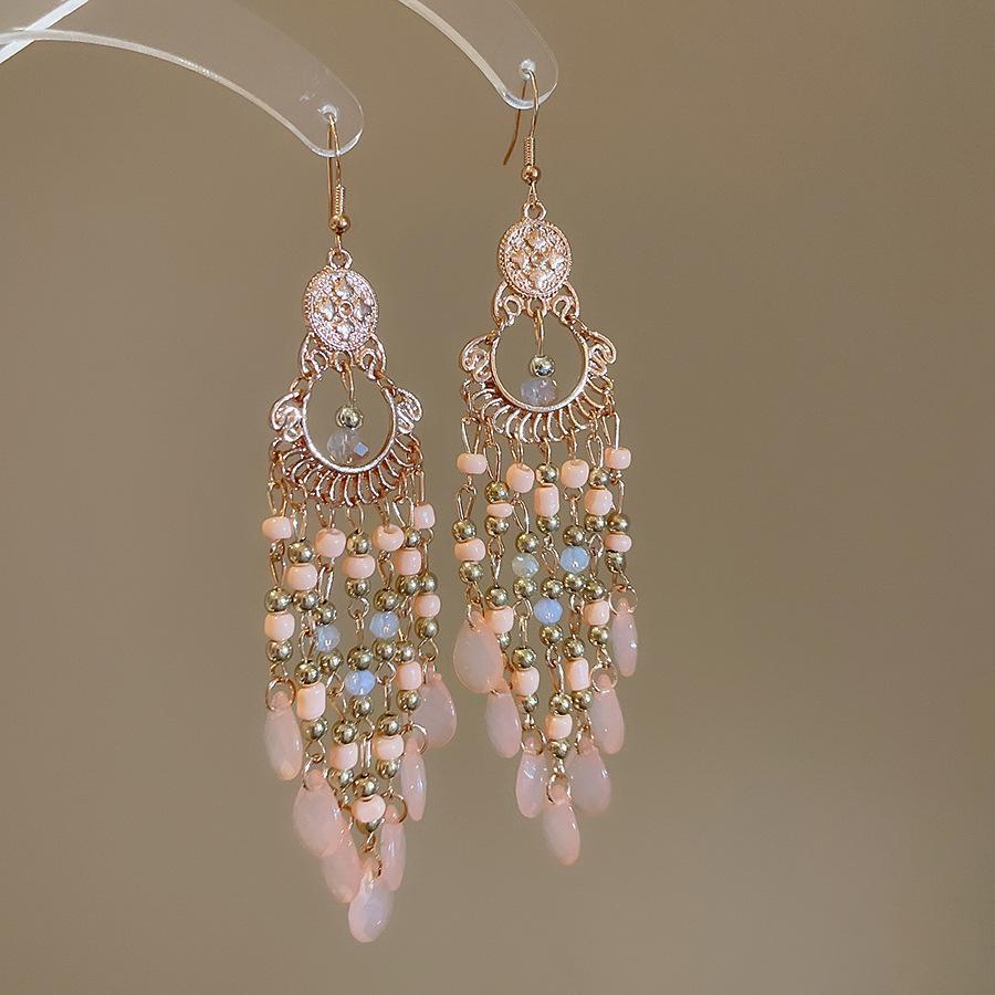 Retro Ethnic Crystal Tassel Earrings: Elegant Water Drop Design for Women