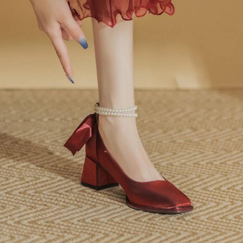 Fashion Red High Quality 2025 Trending Luxury Pearl Women's Sandals Comfort Vintage New Breathable Fashion Vip Korea Trend Ladies Shoes