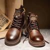 Autumn And Winter Boots Men Plus Fleece New Work Boots Retro British Men High Top Trend Real Leather Cotton Boots M1164