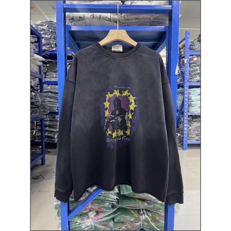 Unisex Oversized Hooded Sweatshirt With Distressed Graphic Print Cotton Fleece Streetwear Style Fall