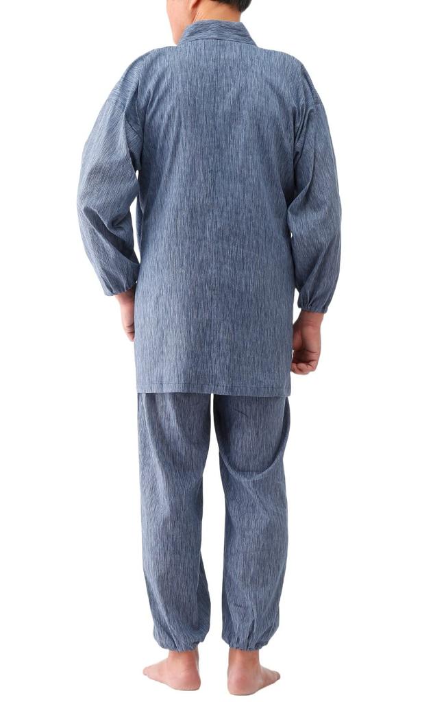 Little Island Men's Refreshing Samue (Blue/Sizes 4L-5L) - Takashima Chijimi Fabric, Made in Japan, 100% Cotton, Top and Bottom Set