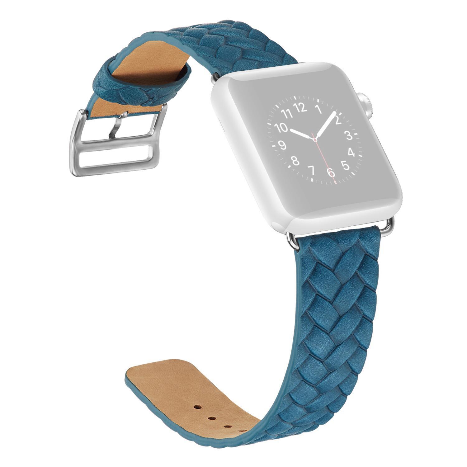 

Watch Strap for Apple Watch Series 10 42mm/9 8 7 41mm/SE (2023) SE (2022) SE 6 5 4 40mm/3 2 1 38mm Leather Watch Band Woven Texture Blue