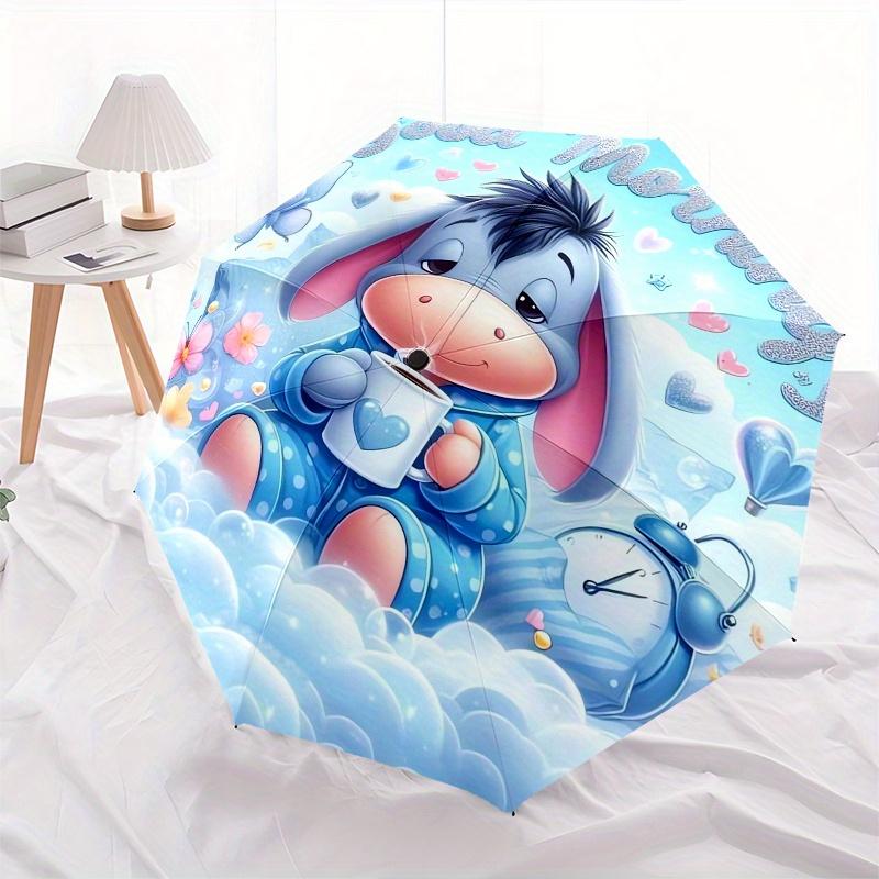 Eeyore,Good Morning Automatic Opening and Closing Umbrella 8 Ribs Windproof Portable Folding Umbrella with Plastic Handle, Suitable for Ca