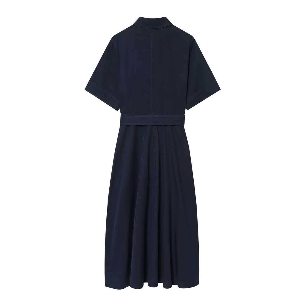 European Spring Women's Short-Sleeve Waist-Cinching Shirt Dress